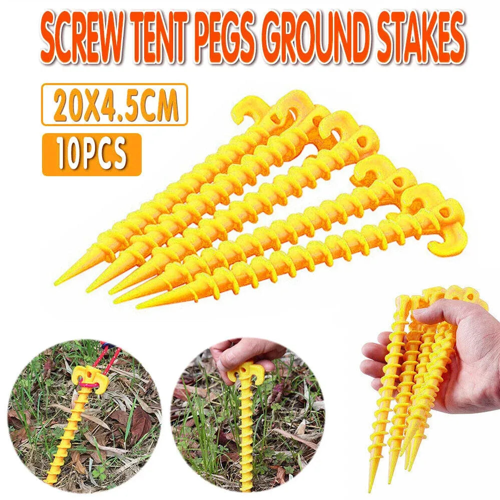10PCS Spiral Screw Tent Pegs Heavy Duty Ground Stakes for Camping Beach Grass