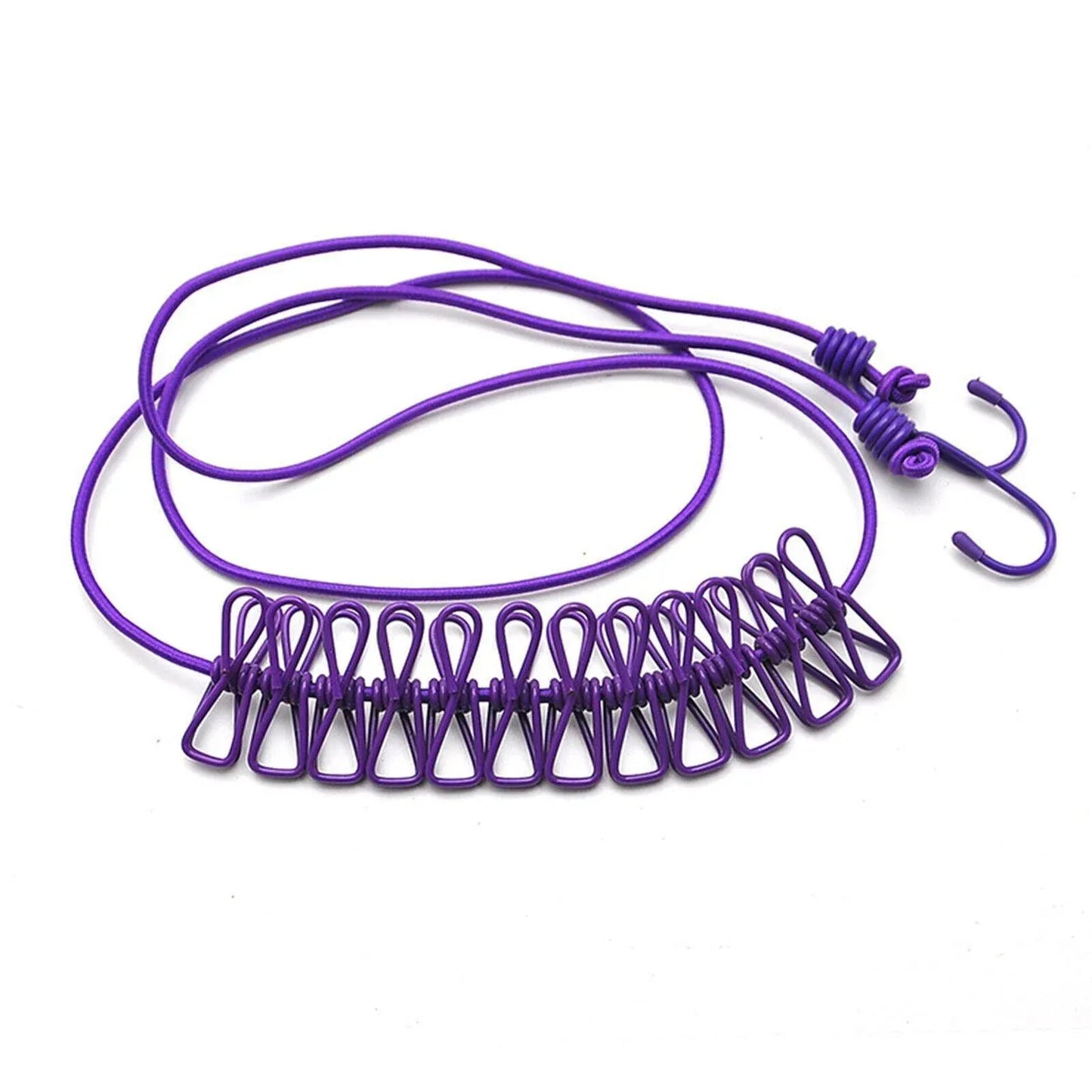 12 Clips Camping Rope Peg Washing Clothes Line Travel clothesline Portable - Purple