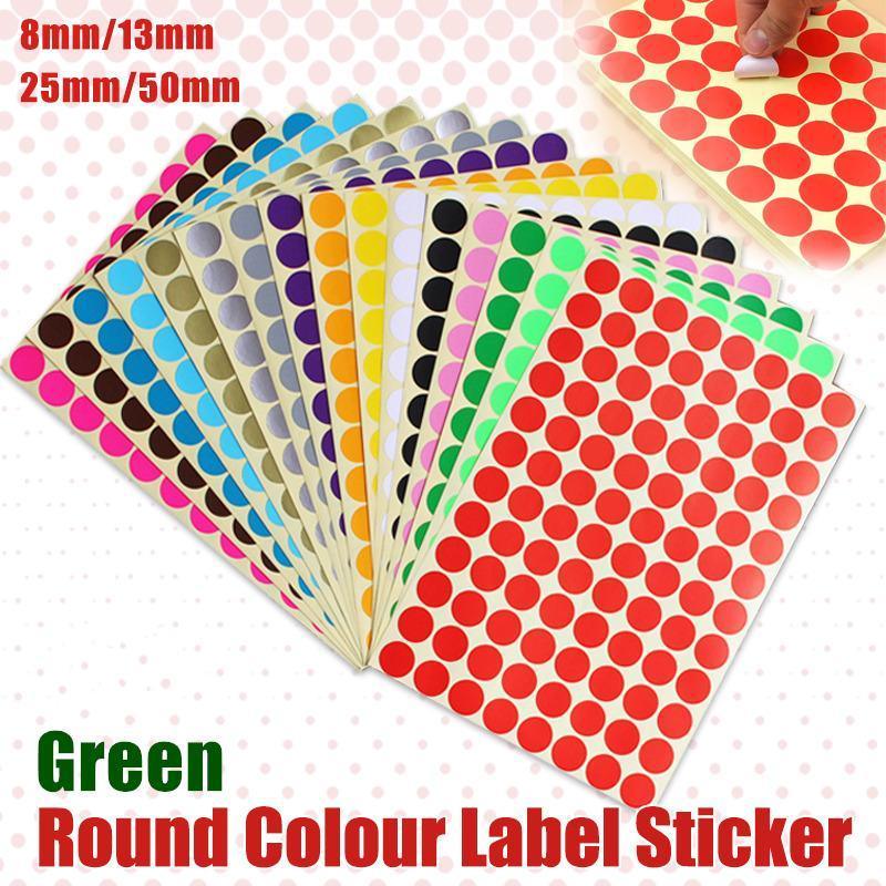 8/13/25/50mm Colour Sticker Dots Adhesive Round Labels Circular Scrapbooking Green - 13mm 132 Dots - 1 Sheet