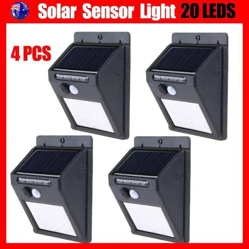 4Pcs 20 Led Solar Powered Pir Motion Sensor Light Garden Outdoor Security Lights