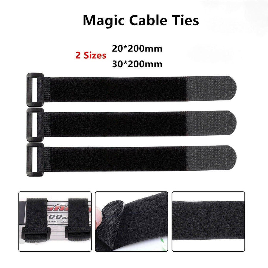 Magic Cable Ties Reusable Winder Coded Organiser Cords Hook Loop Black - 20*300mm  20PCS