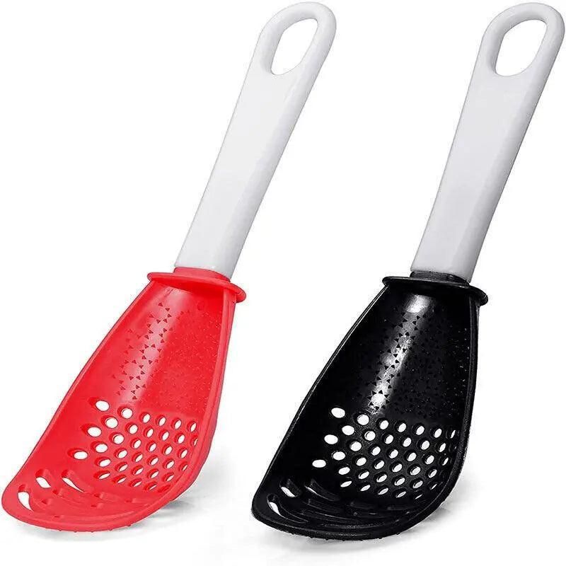 Multifunction Kitchen Cooking Spoon Tool Skimmer Garlic Press Potato Ricer Scoop - Red & Black