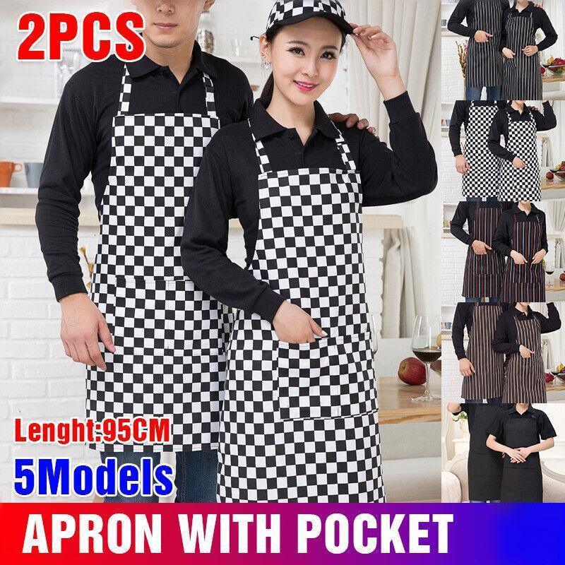 Apron with Pocket 2Pcs Chef Butcher Kitchen Cooking Baking Restaurant Wear - Black