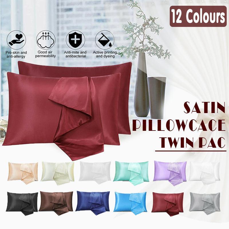 2 Pack Satin Pillowcases Luxury Soft Cushion Covers Bedroom Home Decor - Black
