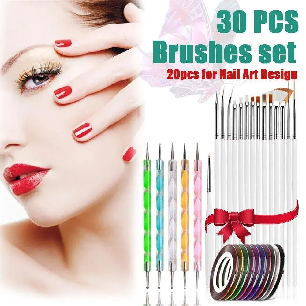 30Pcs Diy Nail Art Painting Drawing Design Brushes Dotting Pen Tool Pen Kit