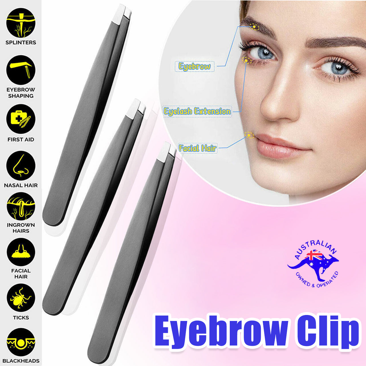 3PCS Stainless Steel Slanted Tip Eyebrow  Set for Facial Hair and Beauty Care