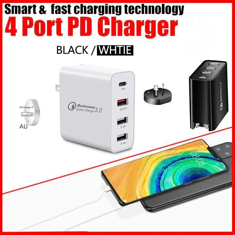 48W Qualcomm Qc3.0 4 Port Type C Fast Wall Charger Plug Adapter  Au Stock