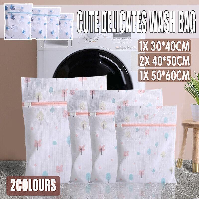 4Pcs Cute Delicates Wash Bag Laundry Lingerie Bra Washing Pack Set Clothes Case - Blue