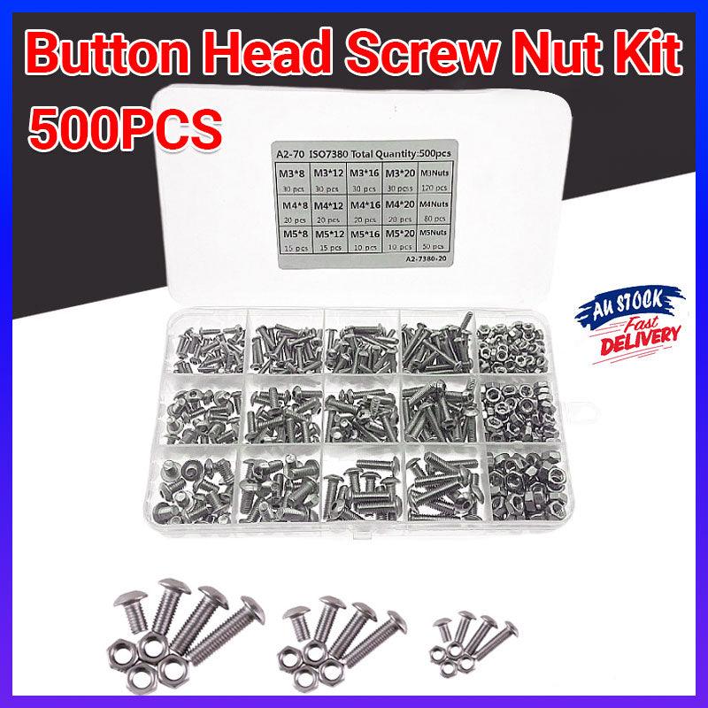 500x M3/M4/M5 Stainless Steel Hex Socket Button Head Bolts Screws Nuts Kit
