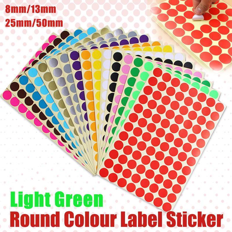 8/13/25/50mm Sticker Dots Adhesive Round Labels Circular Scrapbooking Light Green - 8mm 260 Dots - 5 Sheets