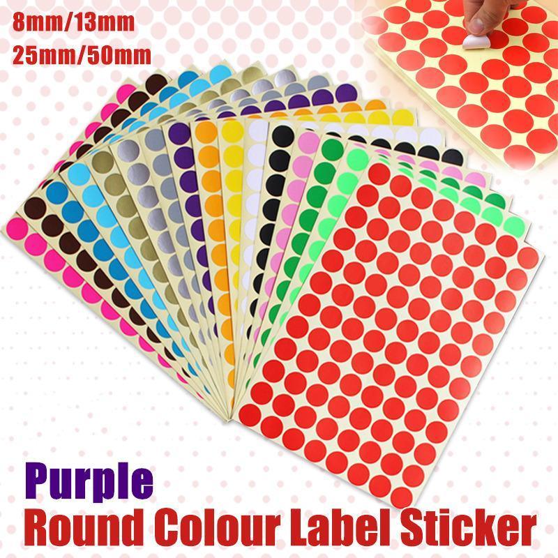 8/13/25/50mm Colour Sticker Dots Adhesive Round Labels Circular Scrapbooking Purple - 13mm 132 Dots - 5 Sheets