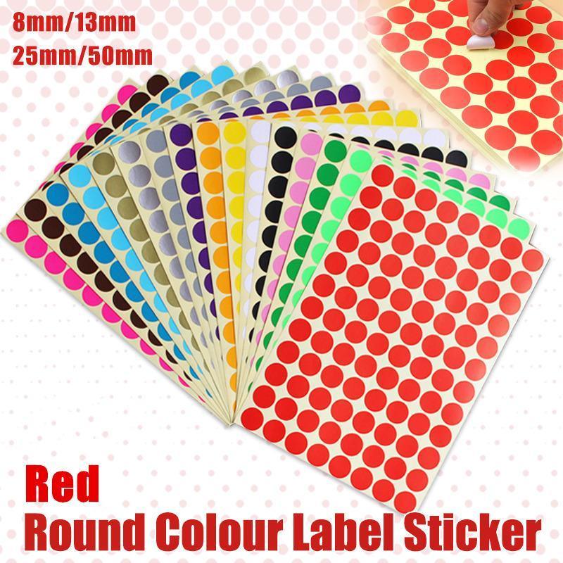 8/13/25/50mm Colour Sticker Dots Adhesive Round Labels Circular Scrapbooking Red - 50mm 8 Dots - 5 Sheets
