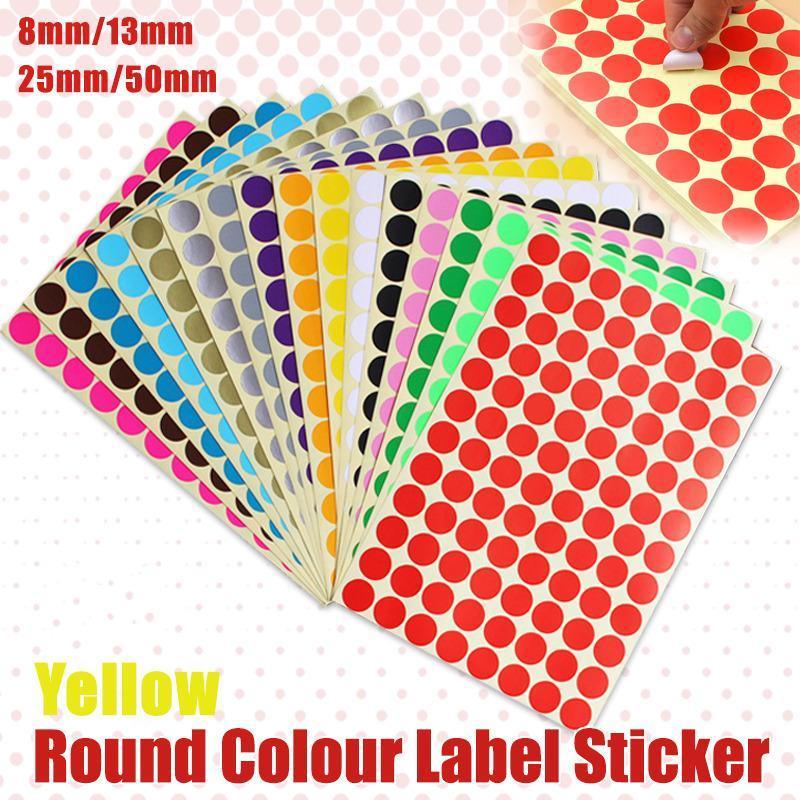 8/13/25/50mm Colour Sticker Dots Adhesive Round Labels Circular Scrapbooking Yellow - 50mm 8 Dots - 5 Sheets