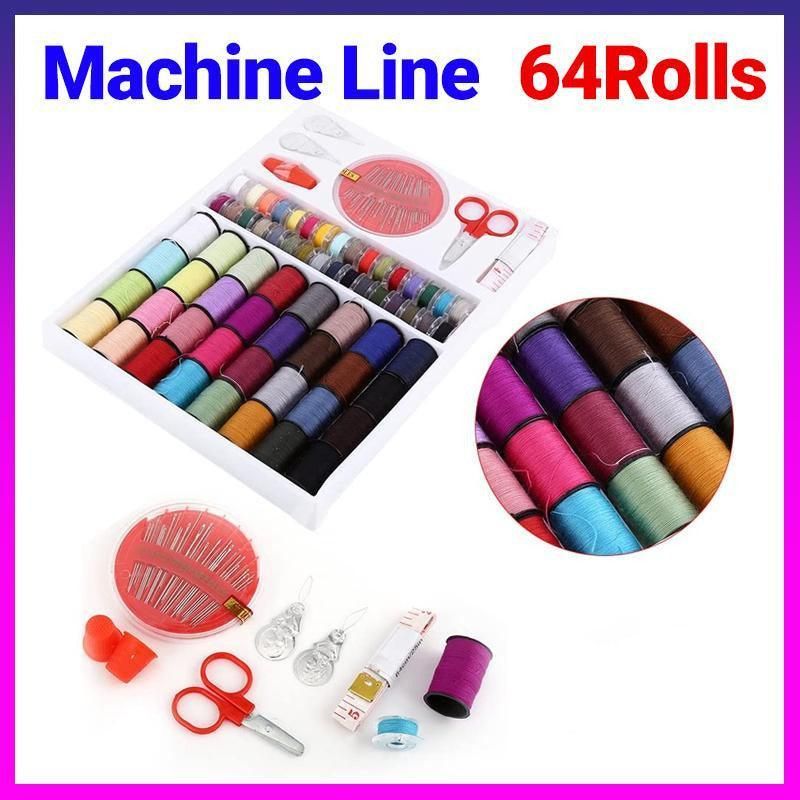 64Rolls Sewing Machine Line thread Spool Set Bobbin Cotton Reel Needle Tape Kit