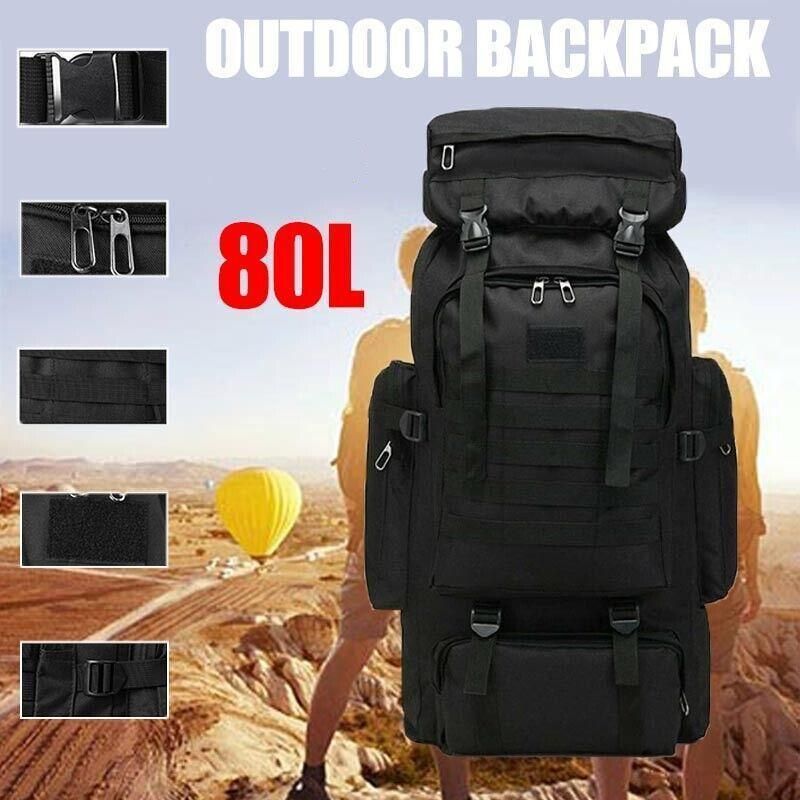 80L Military Tactical Backpack Bag Outdoor Hiking Trekking Camping Rucksack Au