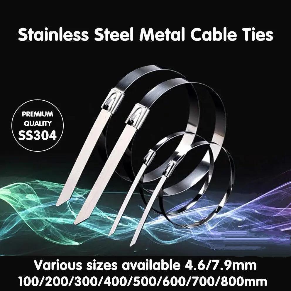 100x Stainless Steel Cable Ties SS304 Marine Grade Zip Strap Locking Wrap 100-800mm - 4.6*150mm