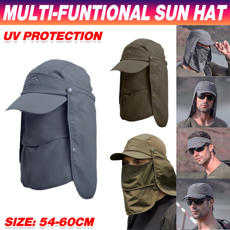 Unisex Face Neck Flap Hat Wide Brim Cap Hiking Fishing Uv Sun Protection Outdoor - Dark Grey