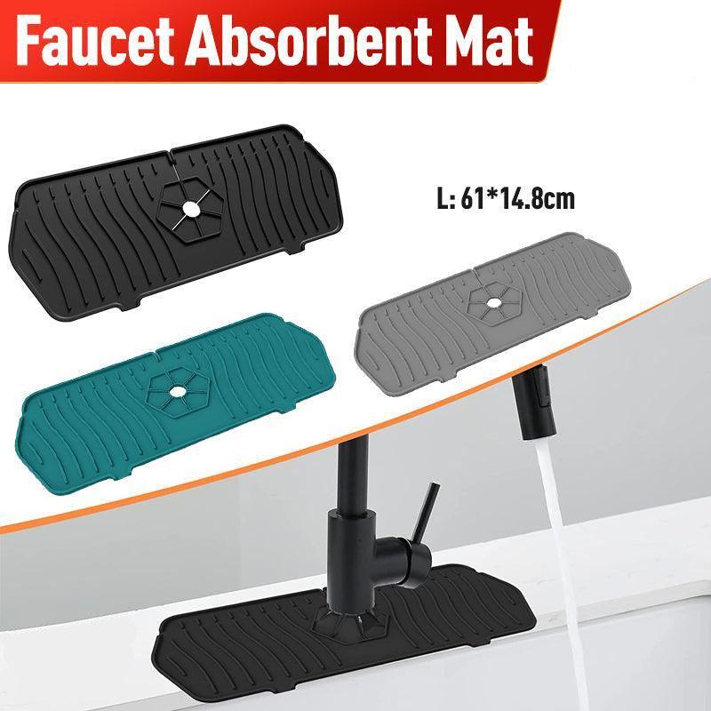 L Size Silicone Faucet Mat Kitchen Protector Faucet Absorbent Mat Sink Splash Guard - Black
