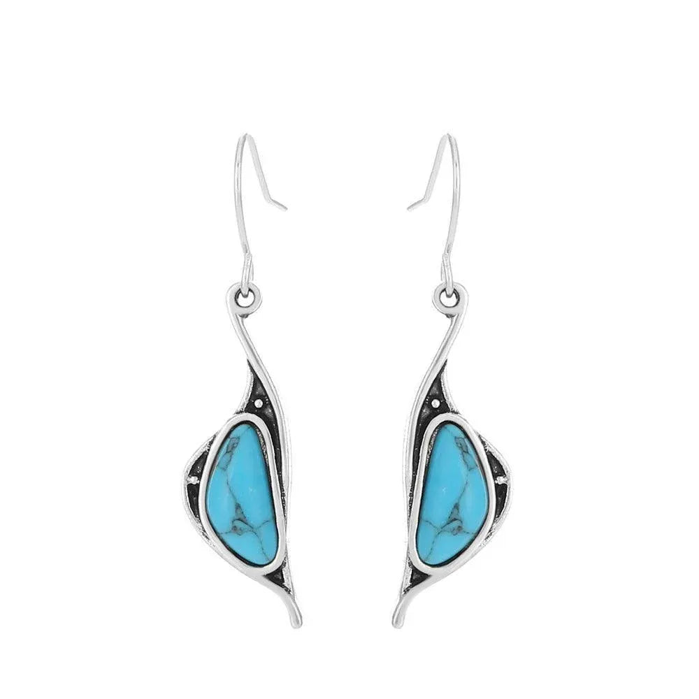 Retro Boho Turquoise Flower Earrings Hook Moonstone Dangle Drop Sapphire Women - 1239