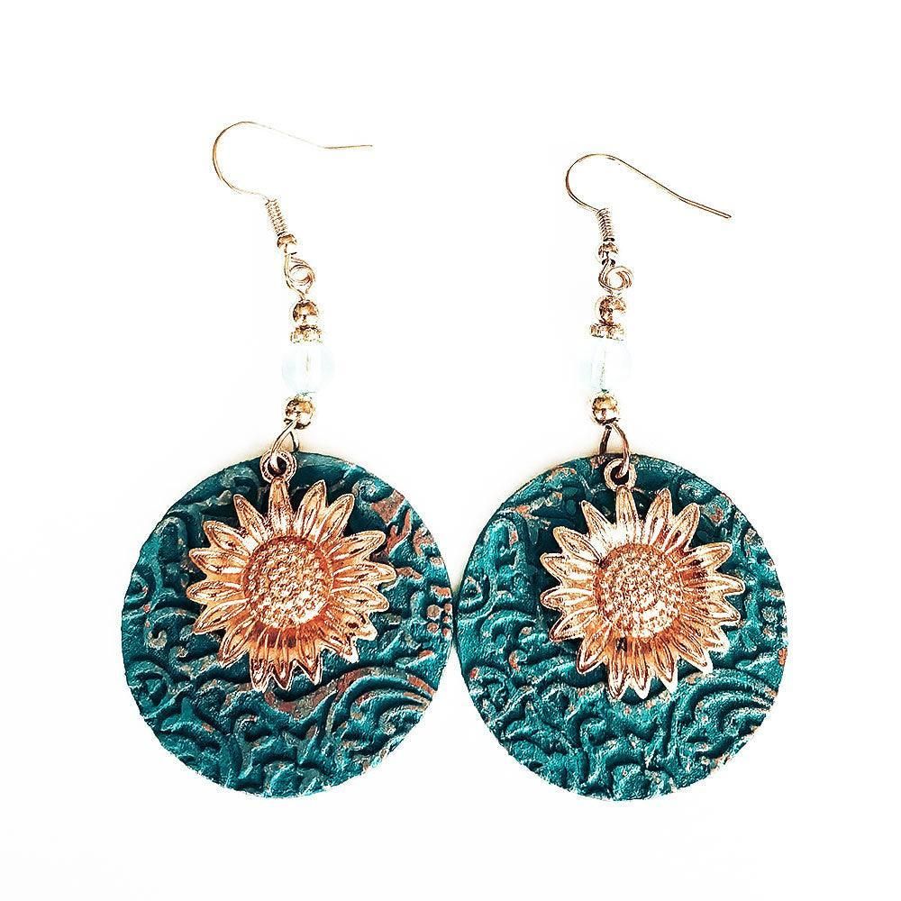 Retro Boho Turquoise Flower Earrings Hook Moonstone Dangle Drop Sapphire Women - 1236
