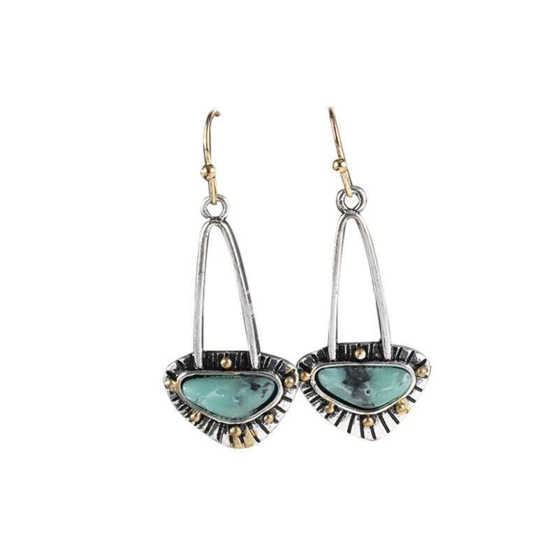 Retro Boho Turquoise Flower Earrings Hook Moonstone Dangle Drop Sapphire Women - 1240