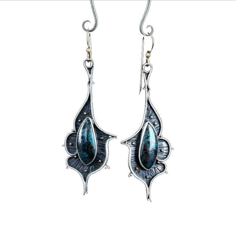 Retro Boho Turquoise Flower Earrings Hook Moonstone Dangle Drop Sapphire Women - 1248