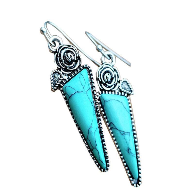 Retro Boho Turquoise Flower Earrings Hook Moonstone Dangle Drop Sapphire Women - 1241