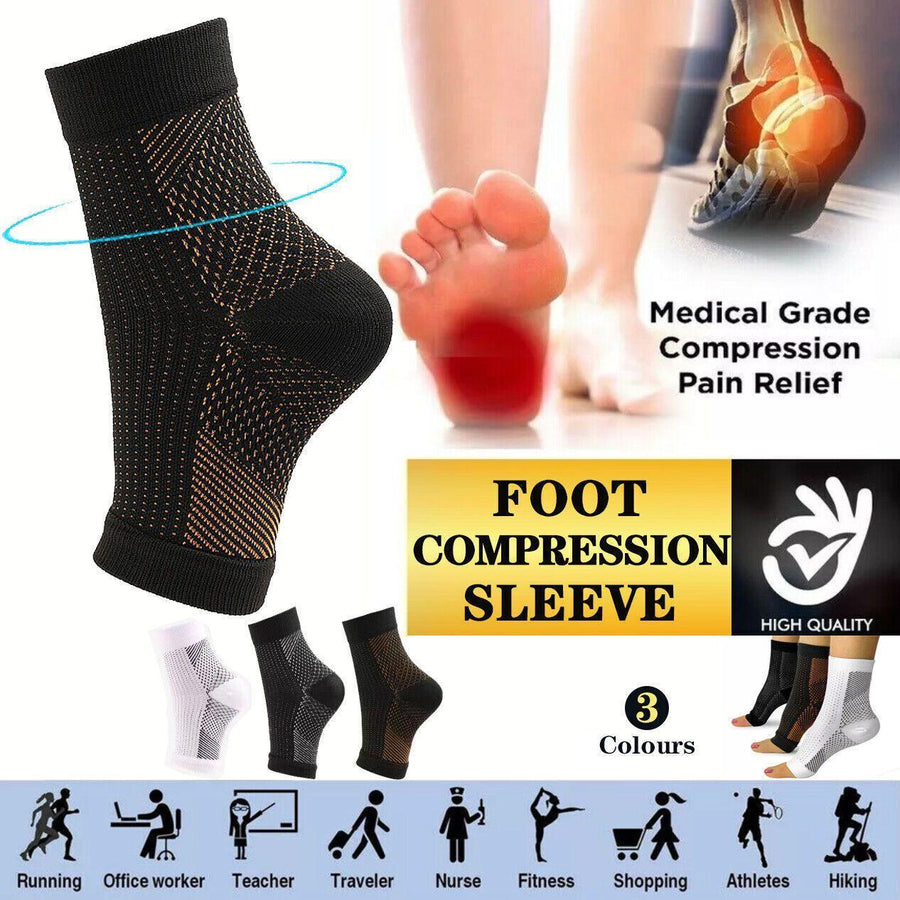 Foot Sleeve Plantar Fasciitis Compression Socks Achy Swelling Heel Ankle Black&Orange - L/XL
