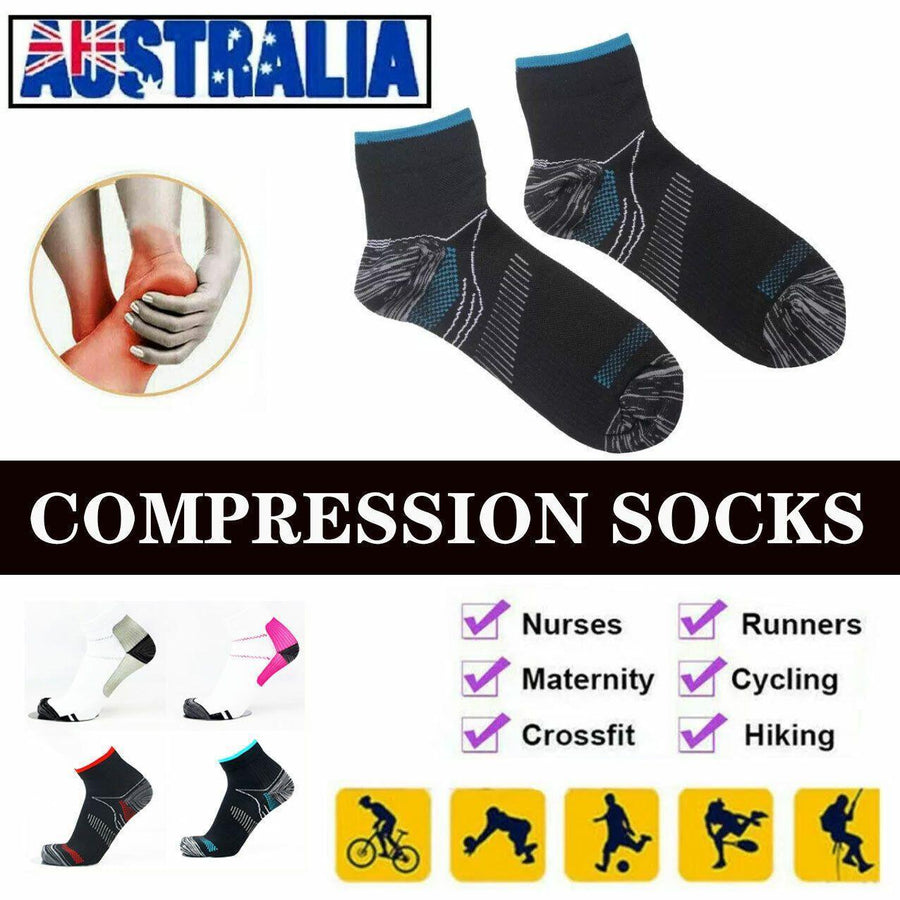 1 Pair Ankle Compression Socks Foot Support Sleeves S M Size Unisex - Black-Red