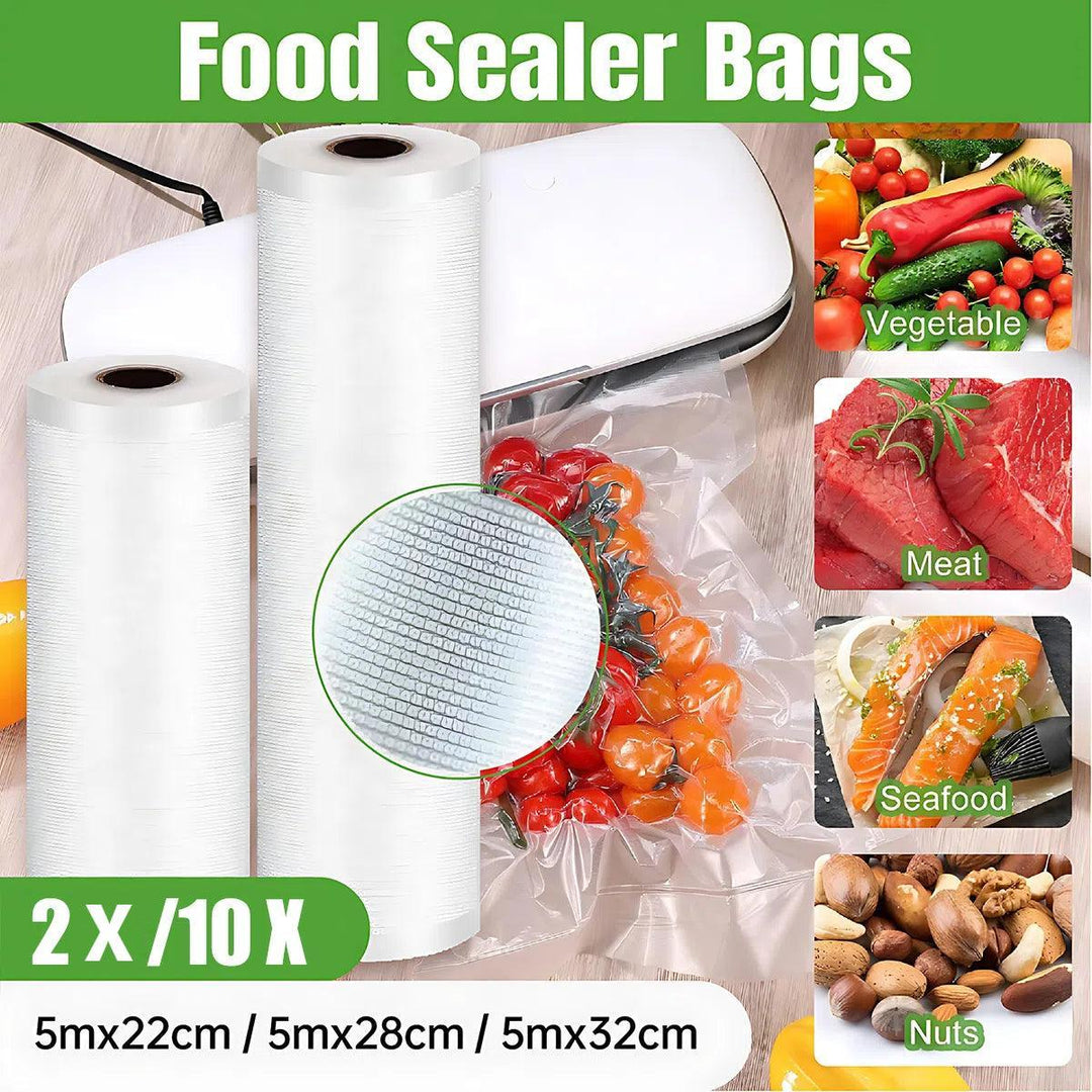 1-10x Commercial Heat-Resistant Vacuum Sealer Rolls for Food Storage - 2 Rolls (32cm x 5m)