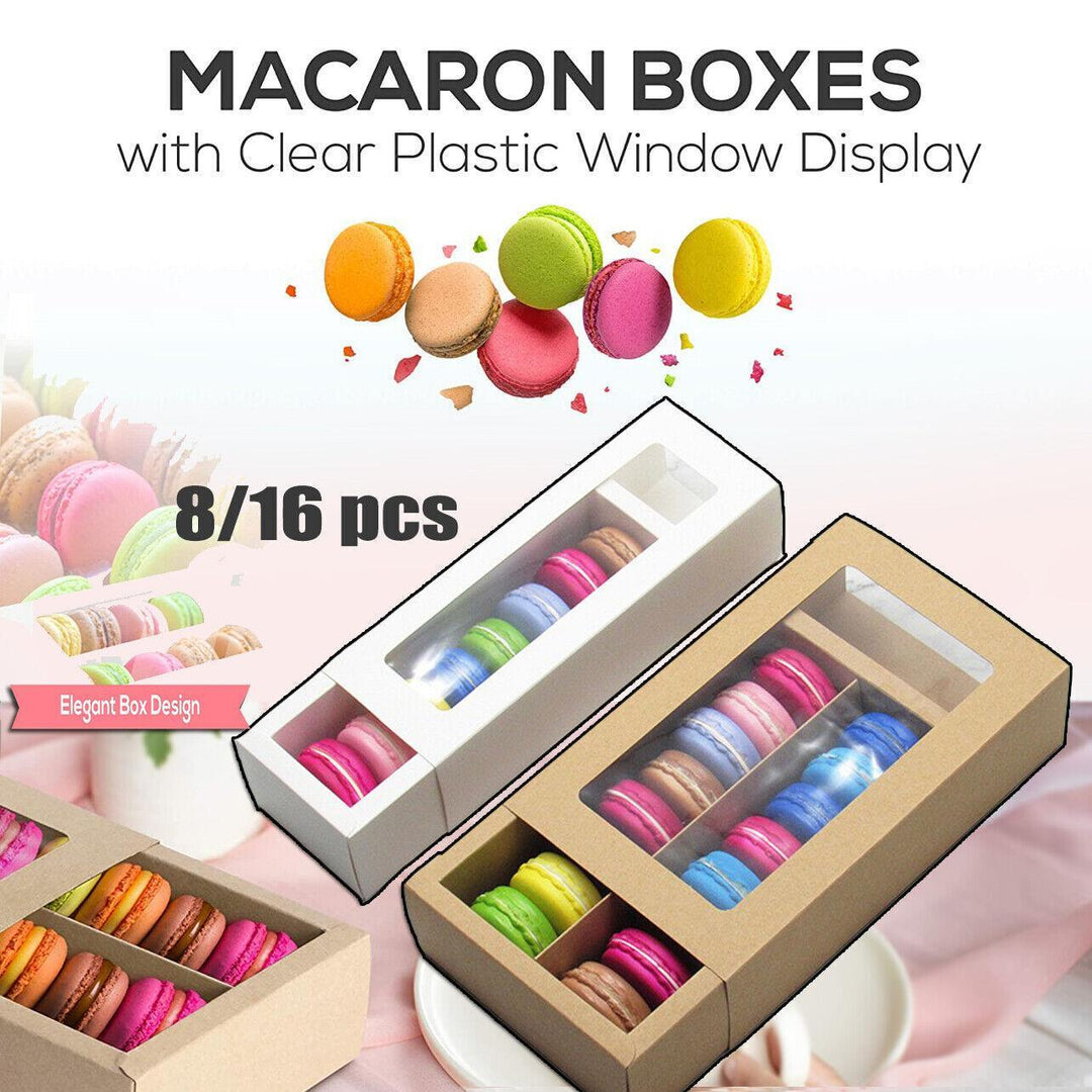 25Pcs White/Kraft Macaron Boxes 8/16 Hold Rectangular Favour Bomboniere Cookie - Kraft 16 Hold