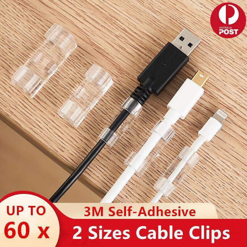 20PCS Cable Clips Management Holder Cord Wire Line Organizer Self-Adhesive M - M Size - Transparent x 20 PCS