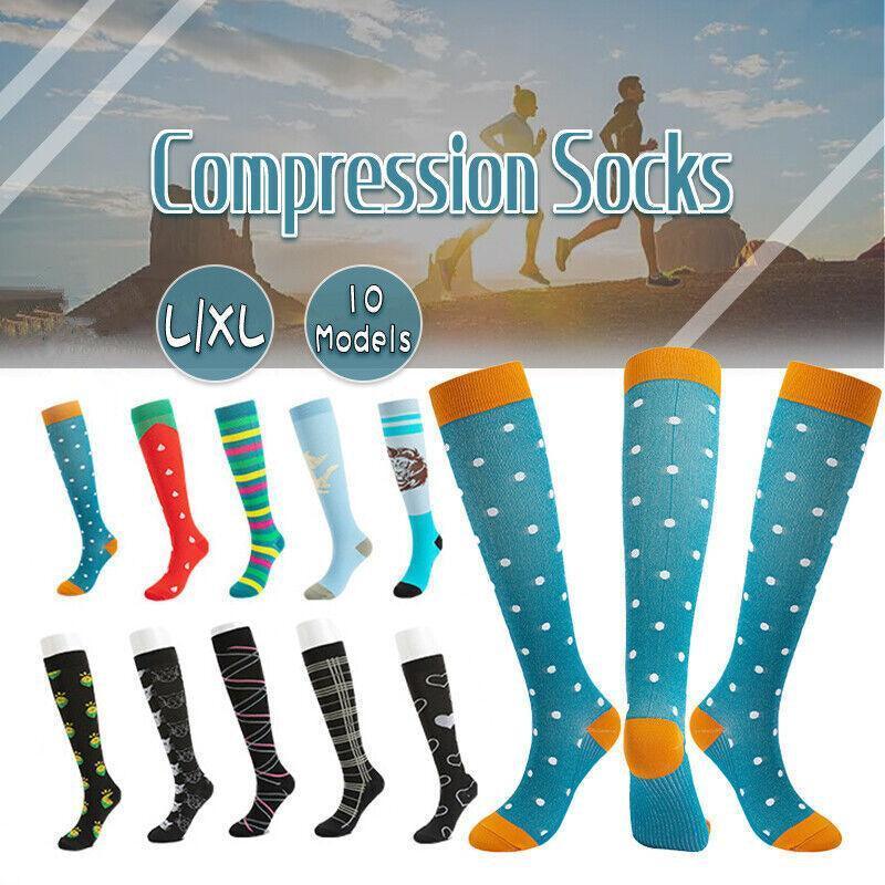 L/XL Size Compression Socks Unisex Adult Nursing Travel Stocking Sport - Black Lattice