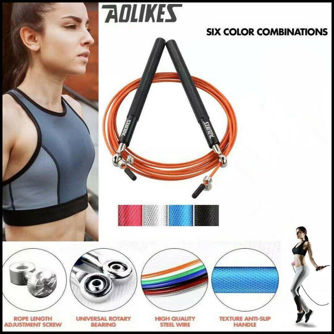 Aolikes Adjustable High Speed Steel Skipping Jump Rope Dual Bearings Gym Boxing - Red