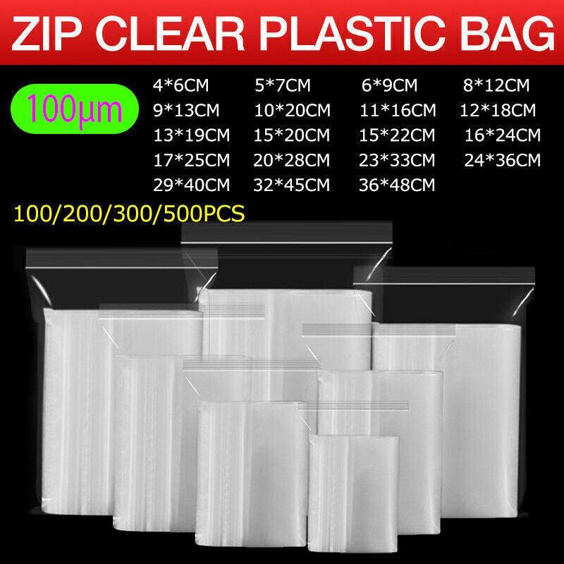 100PCS 100micron Bulk Clear Resealable PE Plastic Zip Bags - 11*16CM
