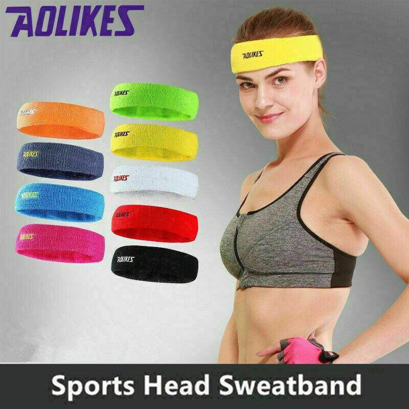 Aolikes Headbands Sweatband Cotton Hair Gym Yoga Stretch Sport Sweat Band - Blue