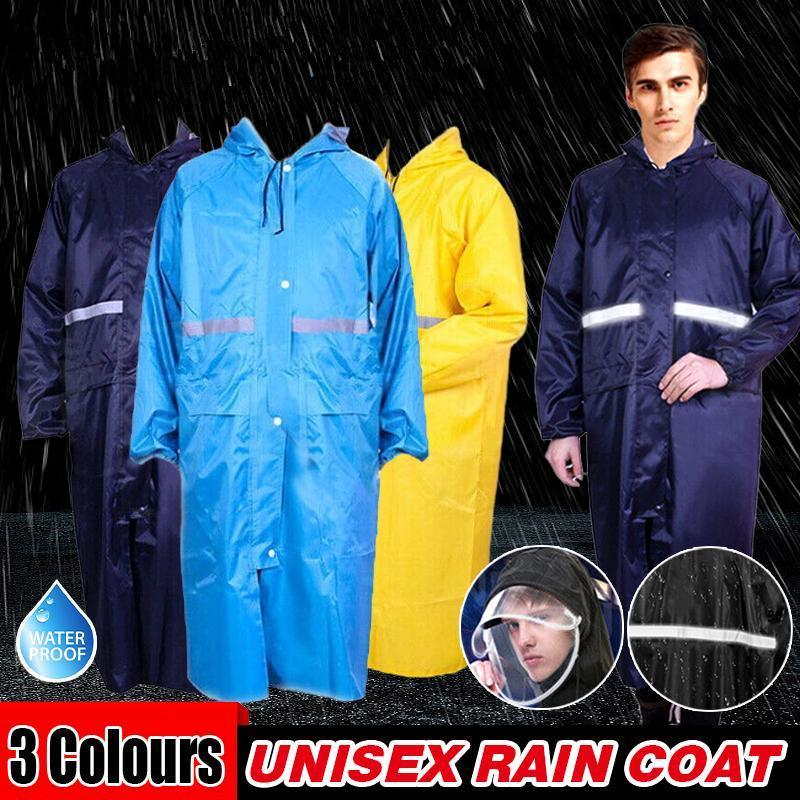 Men's Overalls Waterproof Raincoat Lightweight Work Hooded Long Coats RAIN COAT XL Size - Blue