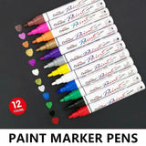 Multicolour Permanent Paint Marker Pens for Tyre Metal Glass Rubber - 12-Colour Set