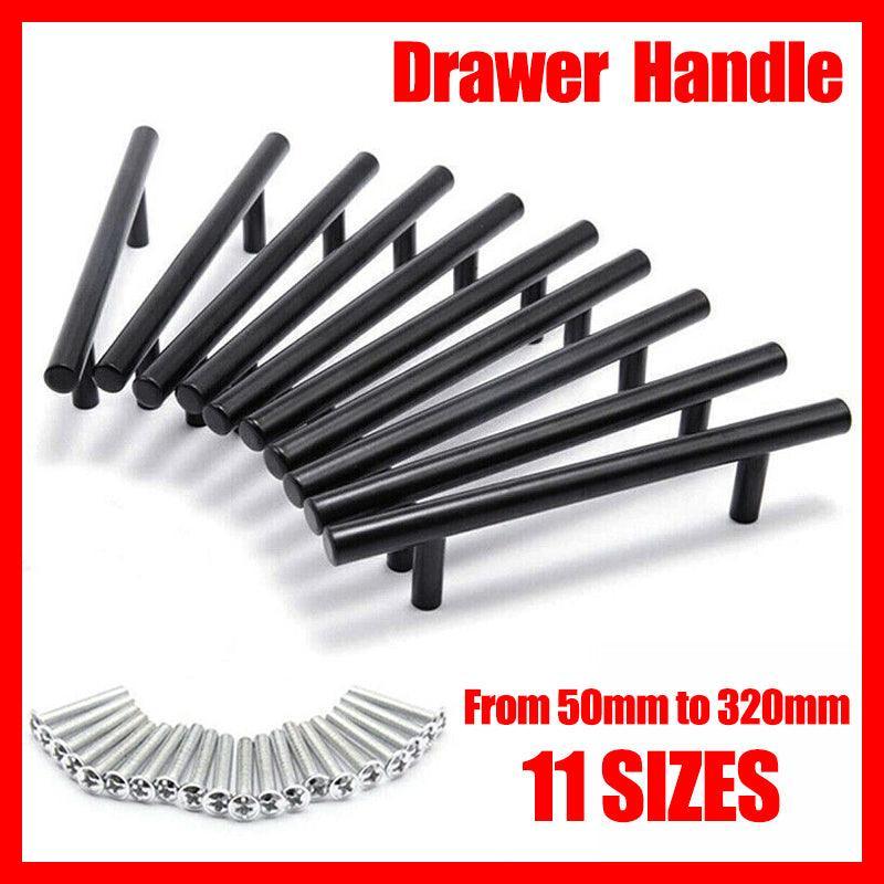 1pcs Black Kitchen Cabinet Door Handles Matte Black Stainless Steel Door Drawer Pull T Bar - 350mm/224mm