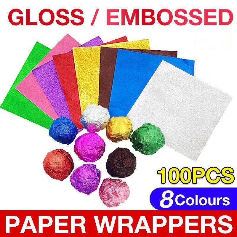 100Pcs Aluminium Foil Chocolate Wrappers 20cm Squares - Gold/Embossed