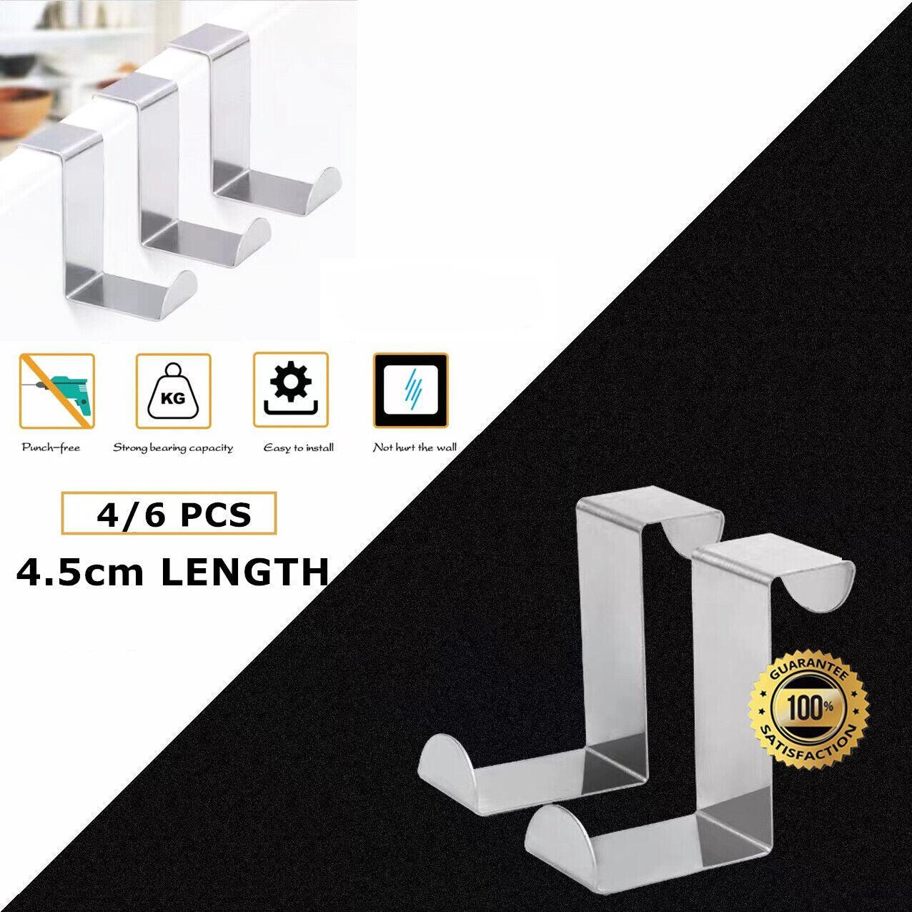 4X/6X Over Door Hooks Hanger Holder Stainless Steel Cabinet Organizer Clothes 4.5cm - 4 PCS