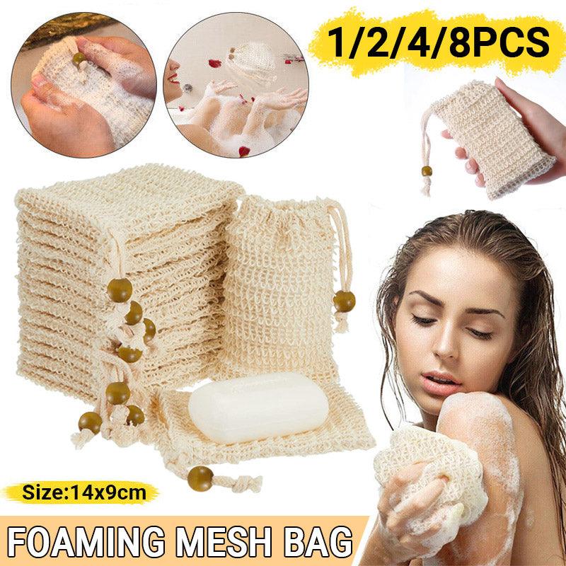 Flax Soap Saver Bag with Foaming Mesh and Drawstring for Exfoliating - 4PCS