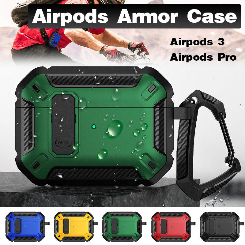 For Apple AirPods 3/Pro Case Armor Earphone Heavy Duty Shockproof Cover - Black&Green For Airpods Pro