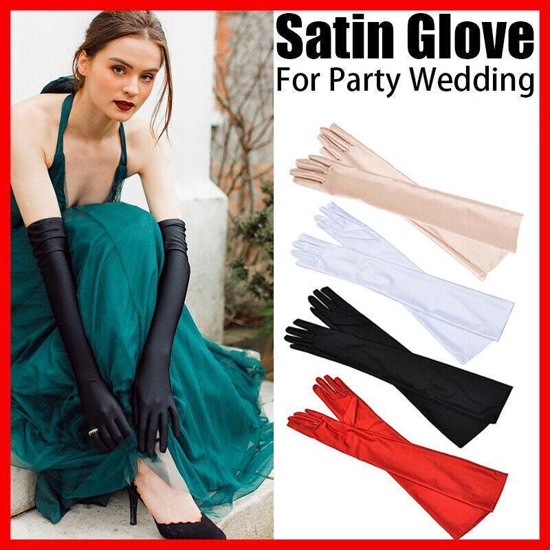 Elegant Long Satin Evening Gloves Formal Dress Accessory for Opera Prom Party Women - White