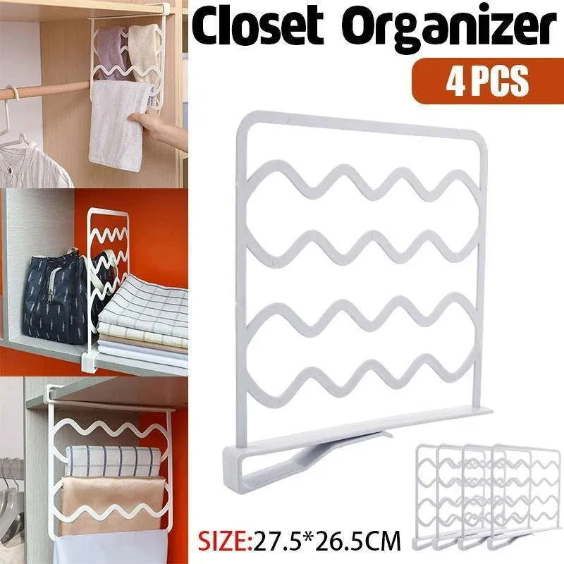 4PCS Clip-On Closet Shelf Dividers Wardrobe Organizer for Clothes and Cabinets