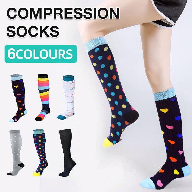 S/M Compression Socks Women Men Nursing Travel Stocking Sport Running - Black