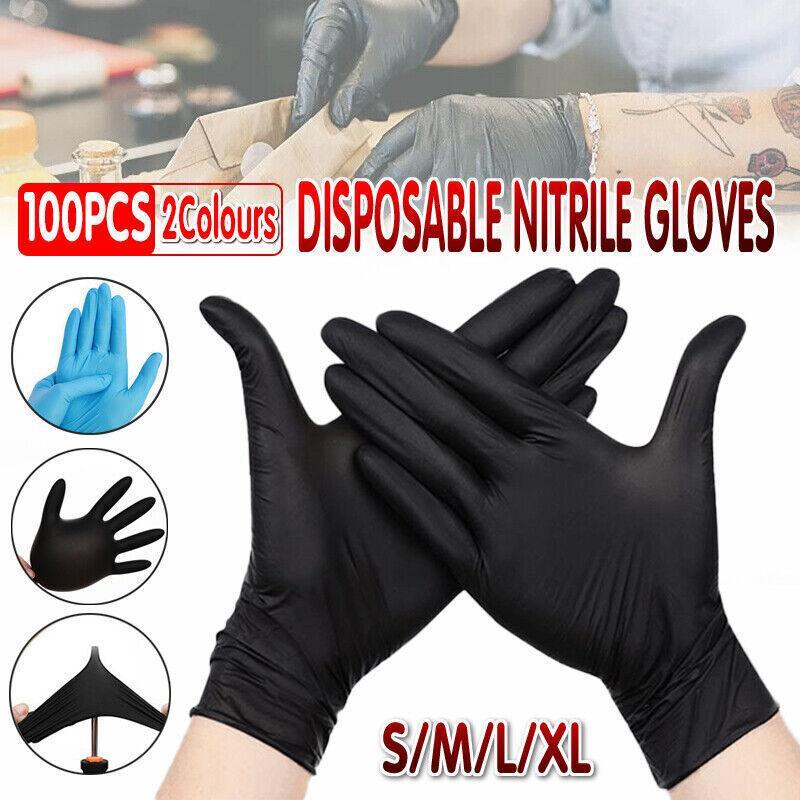 Thick Black Nitrile Gloves Industrial Mechanic Tattoo Tradie Rubber Protection - M