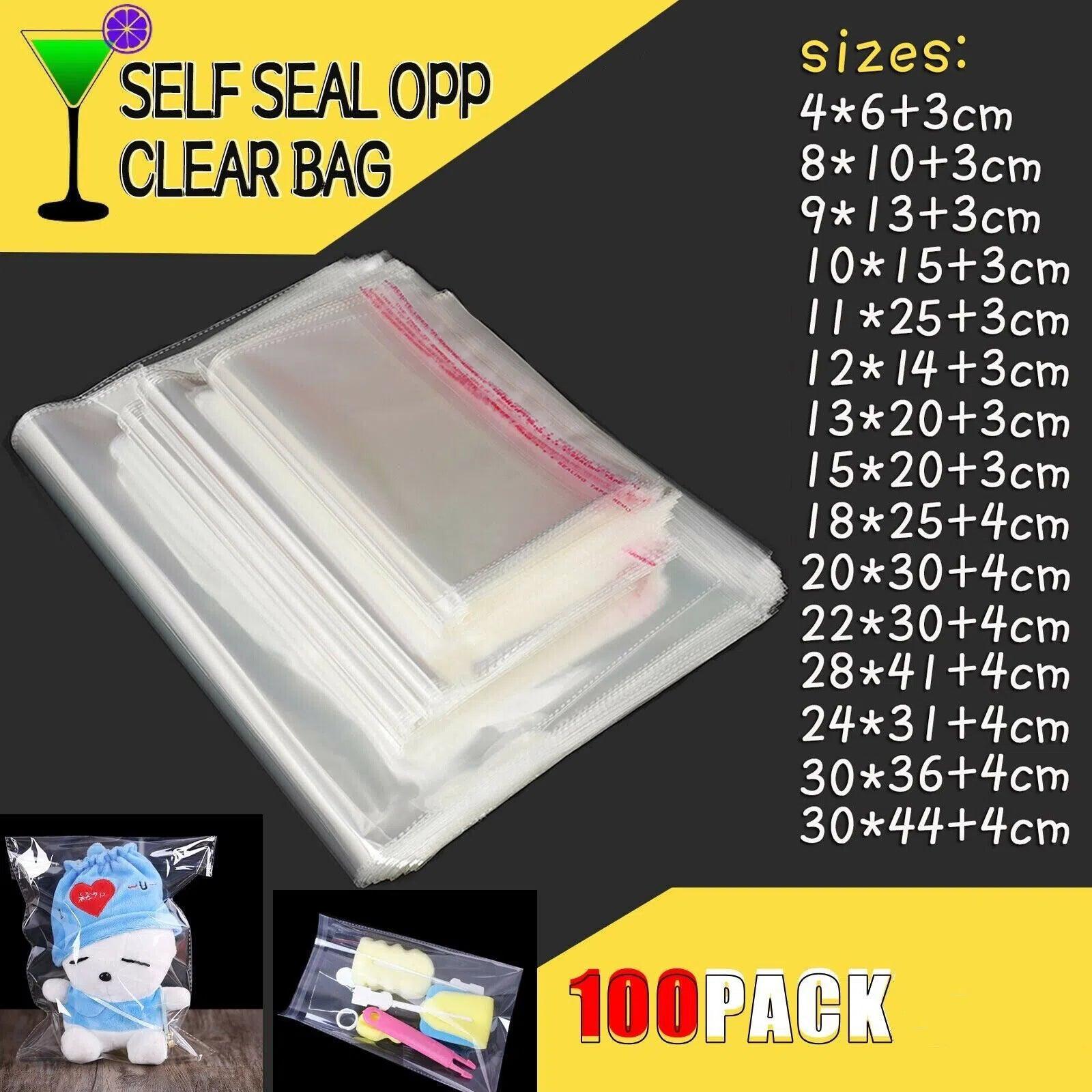 Multi-size Clear Self-Seal Cellophane Bags - Bulk Adhesive Opp - 15*20+3