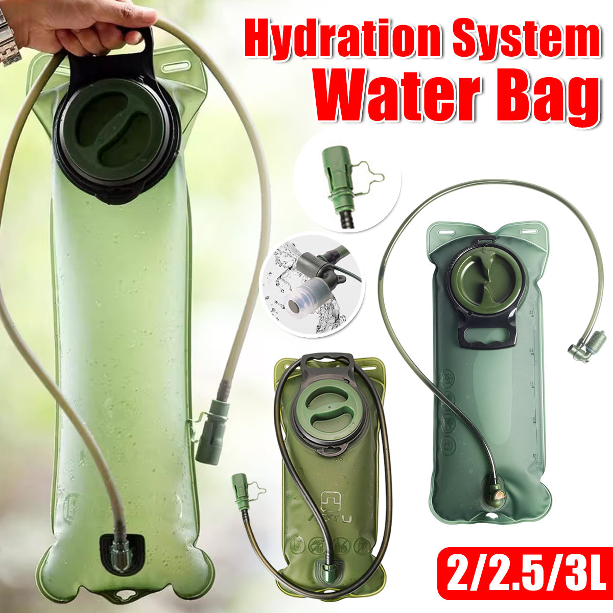 Hydration Bladder Water Bag 2L 2.5L 3L Outdoor Hiking Camping Cycling Pack - 2.5L