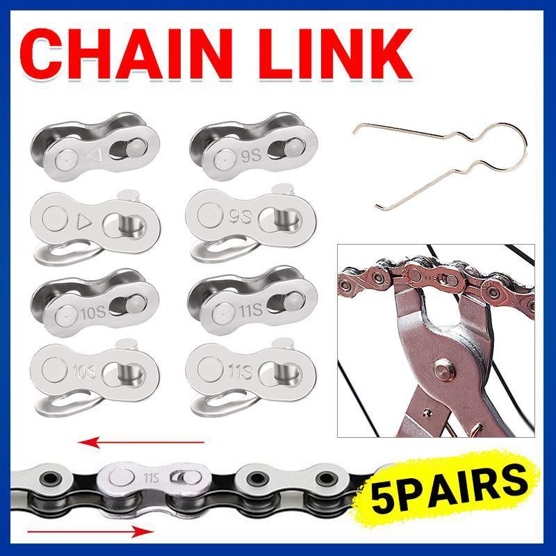 6/7/8/9/10/11 Speed 5 Pairs Bike Chain Master Link Connector QR + Simple Tool - 11 Speed Chain Link